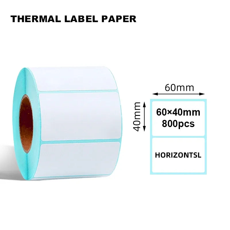 Thermal label paper roll, blank 60x40mm labels, 800 pcs and 40mm height