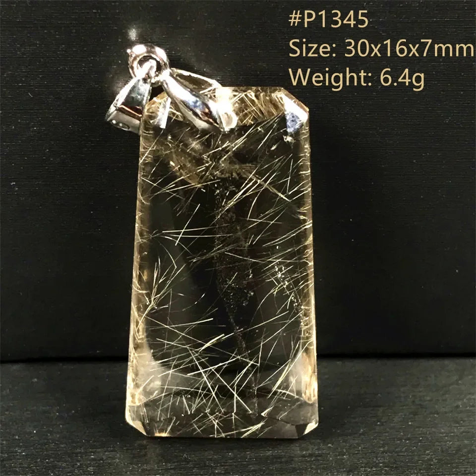 Natural Gold Rutilated Quartz Sterling Silver Pendant Necklace for Women & Men Healing Wealth Gift CCGTC Certified AAAAA