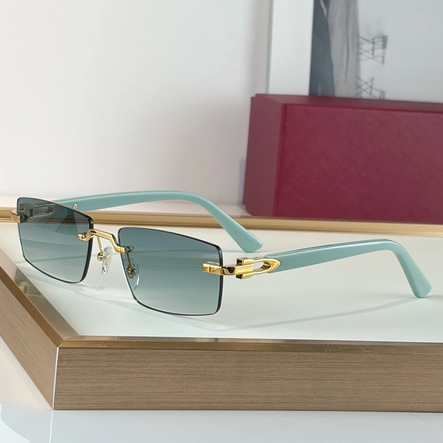2026 Brand Designer Luxury Men's Sunglasses Rectangular Borderless Gradient Lens Unisex Titanium Frame UV400 Optical Properties