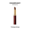 Charmacy Milano long-lasting matte velvet lipstick in 75 Brown Arrow. Waterproof, brown shade in elegant gold casing.