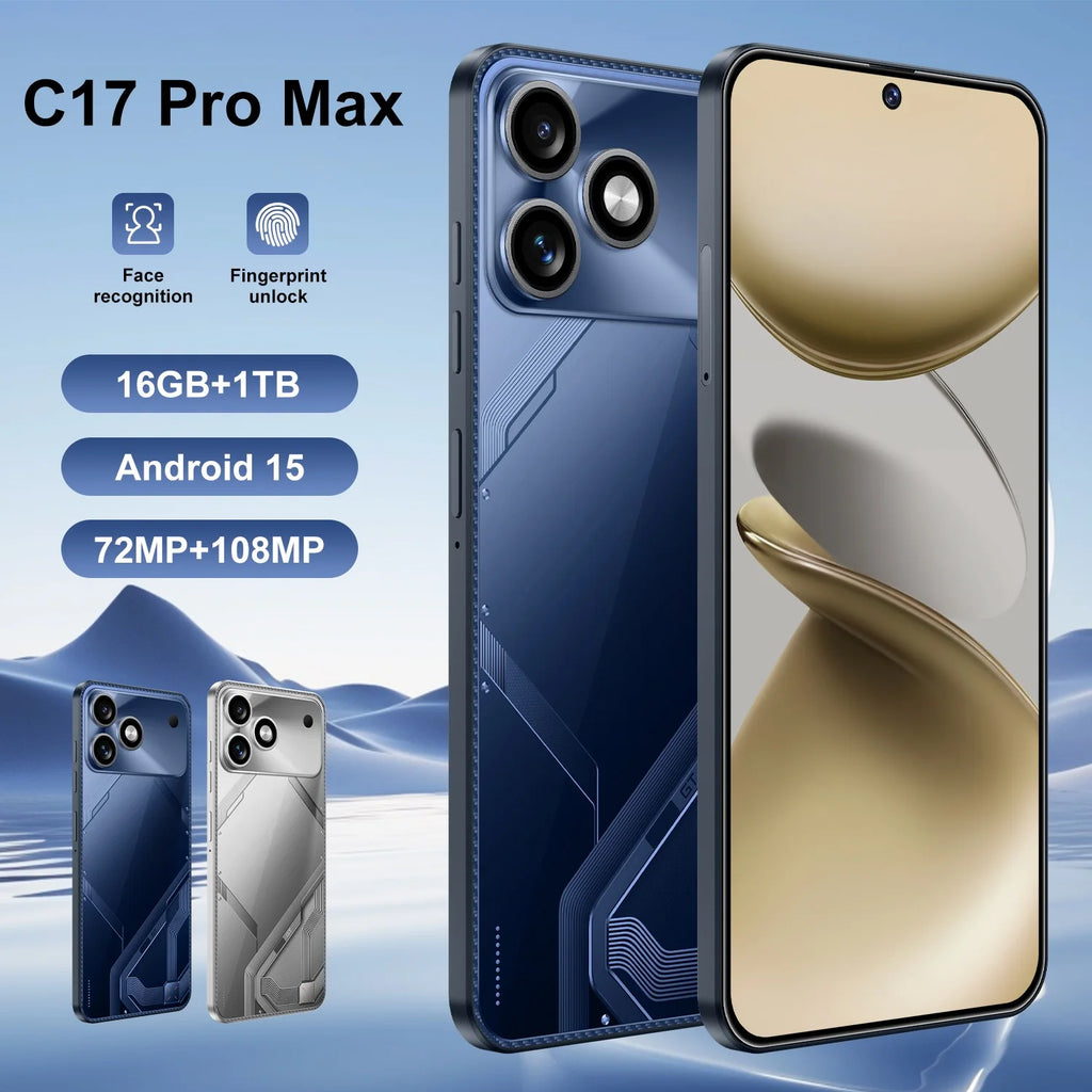 2026 New Smartphone 16+1TB Large Memory C17Pro Mas Phone 7.3 Large Inch 8000mAh Battery
