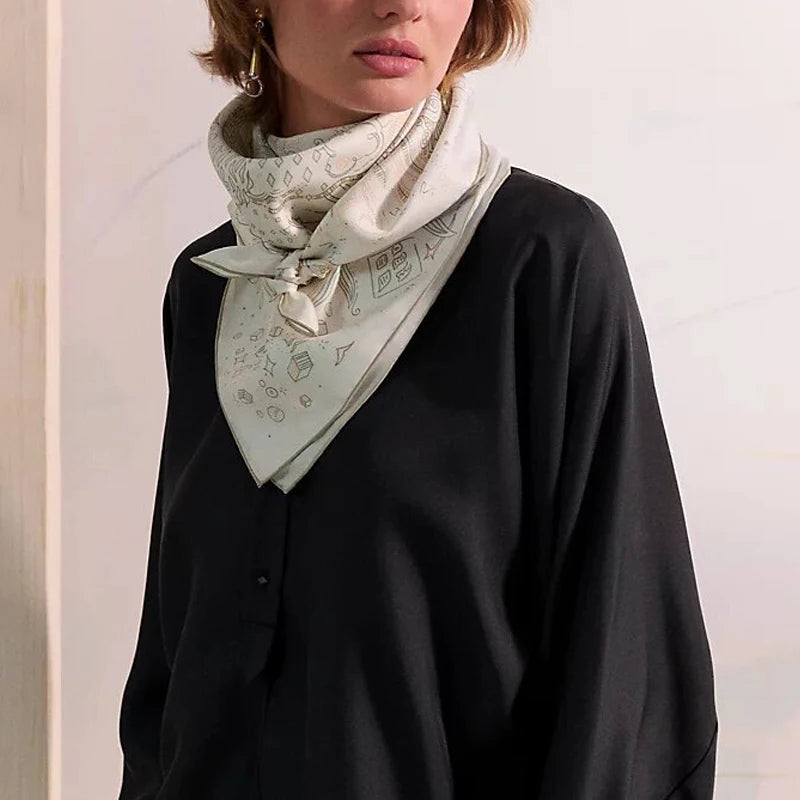 Luxurious 90*90cm Square Digital Art Explosion Printed Silk Scarf Gift Specially Designed for Elegant Individuals