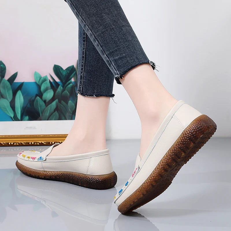 Ladies Loafers Leather Shoes Zapatos Blancos Loafers Women