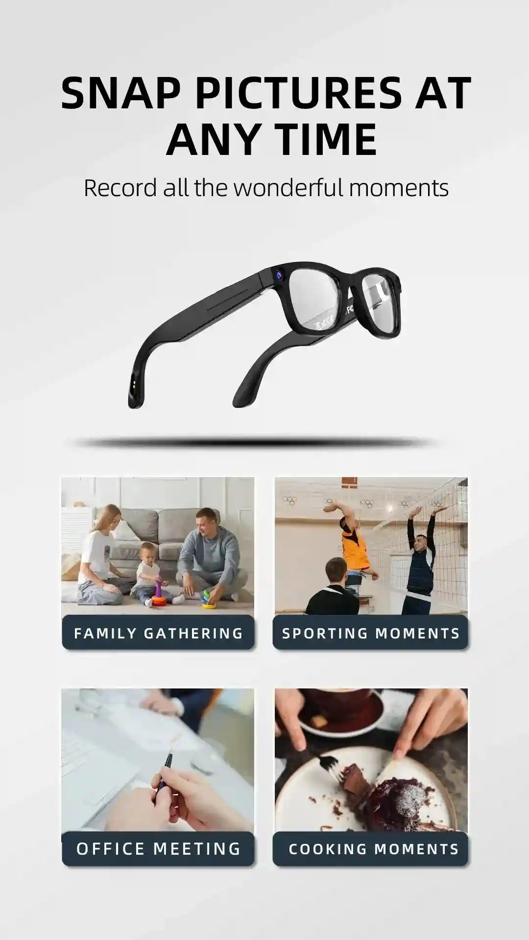 Smart Glasses with Integrated Camera, Music and Translation - Tidesmit G300 Tidesmit