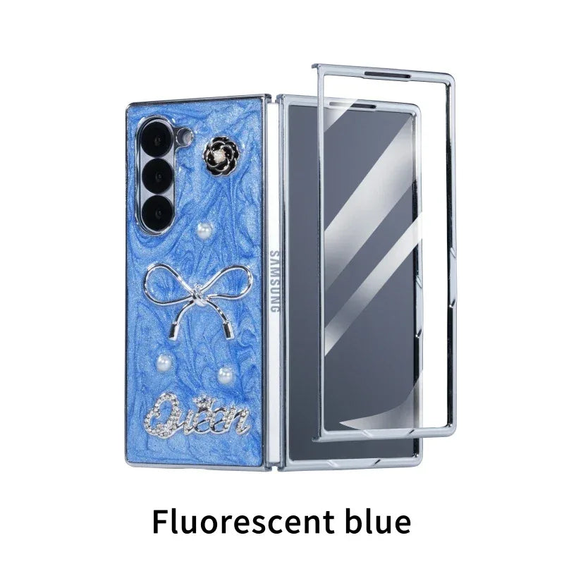 Samsung Z Fold 7 Case with 9H Tempered Glass Screen Protector Blue OPP Bag Tidesmit