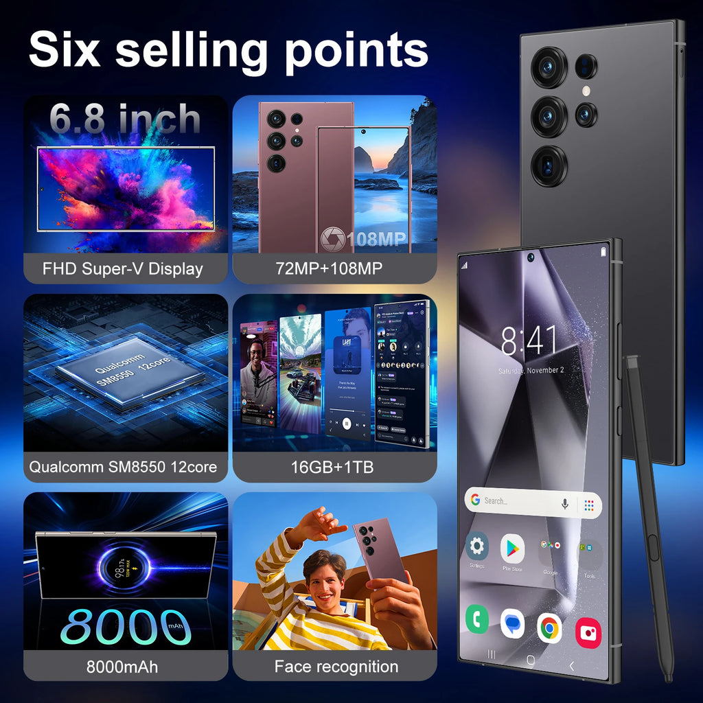 Best Selling Cellphones S25 16+1TB 48+108MP Global 5G Smartphone 6.6 Inch Screen 48+108MP Cheap Cellphones