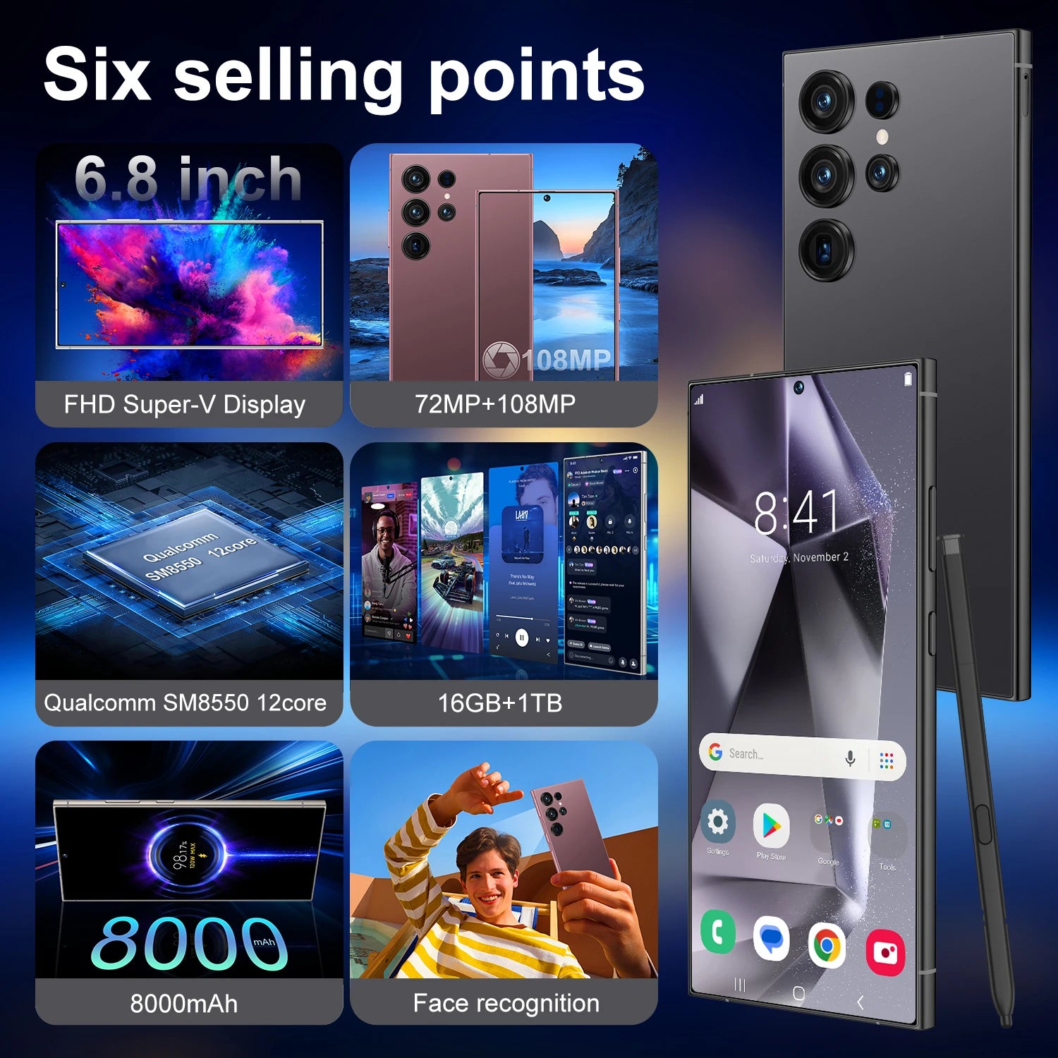 Best Selling Cellphones S25 16+1TB 48+108MP Global 5G Smartphone 6.6 Inch Screen 48+108MP Cheap Cellphones