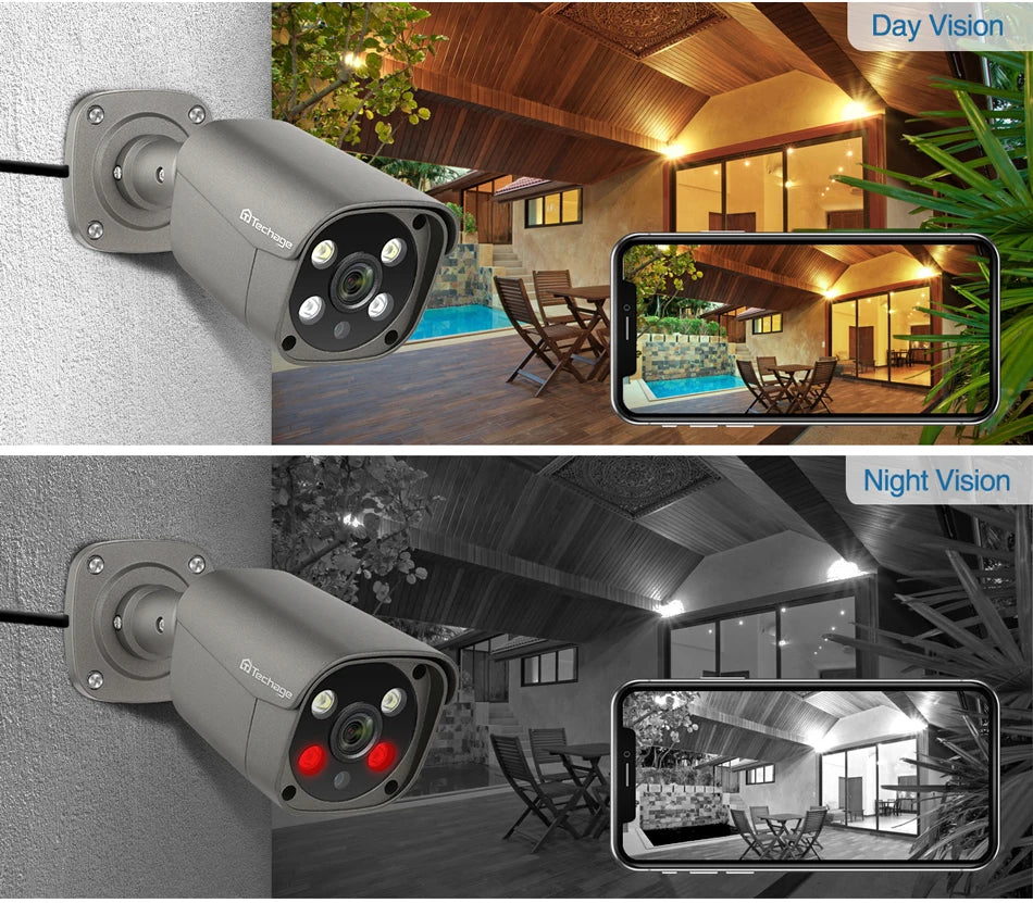 Techage UHD 4K 8MP 5MP Security POE Camera Smart AI Human Detect Outdoor Two-way Audio IP Camera CCTV Surveillance Color Night