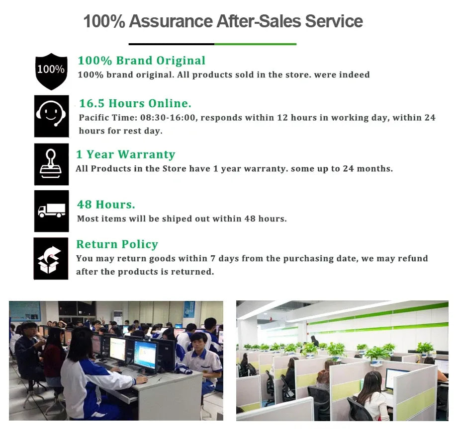 After-sales service info for barcode scanner: warranty, shipping times, and returns