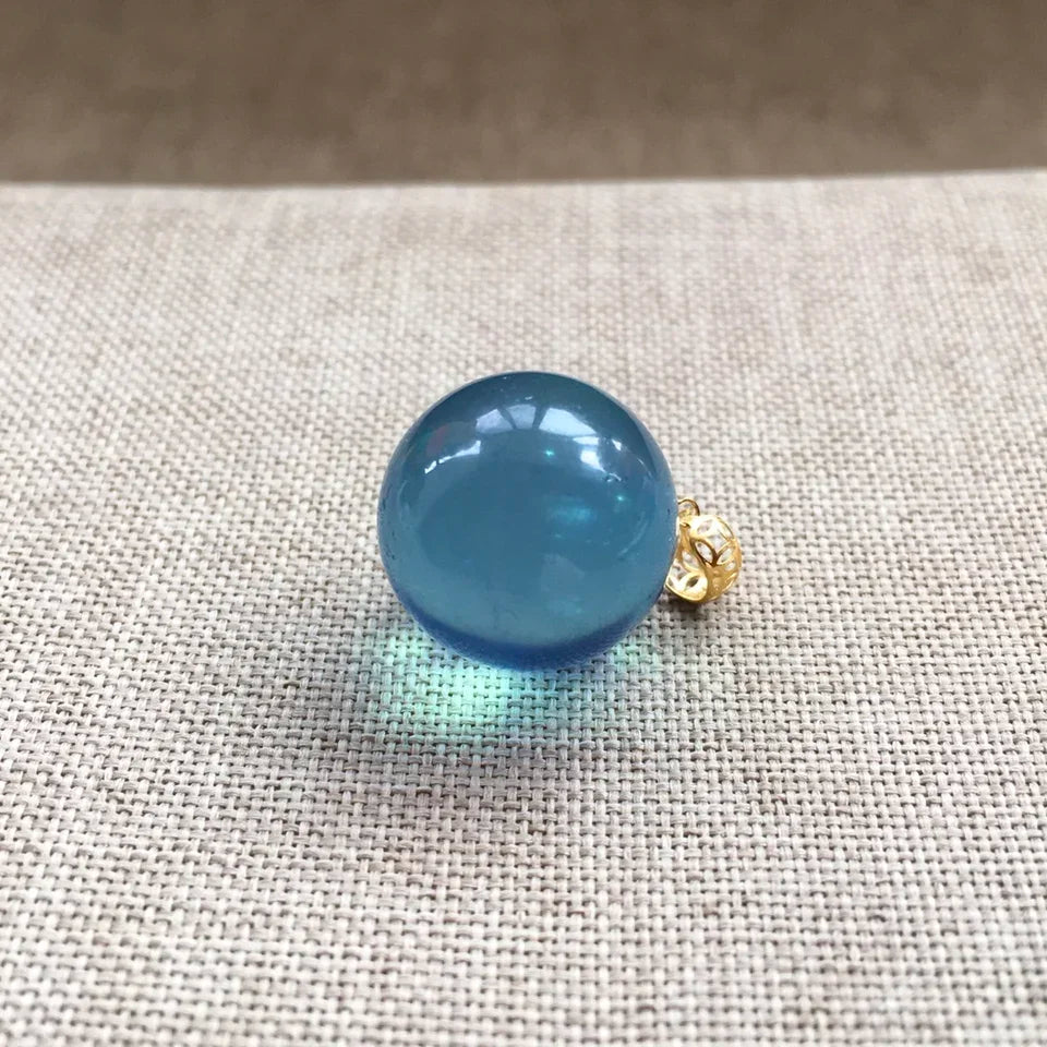14mm Natural Ocean Aquamarine Beads Classic Pendant Necklace Women Men 18k Silver Wealth Gift Healing Crystal Jewelry