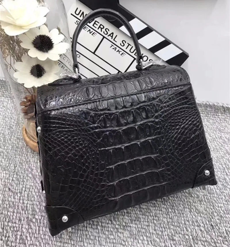 Fashion Design Genuine Crocodile Leather Women Small Purple Purse Authentic Real Leather Lady Female Orange Studs Handbag