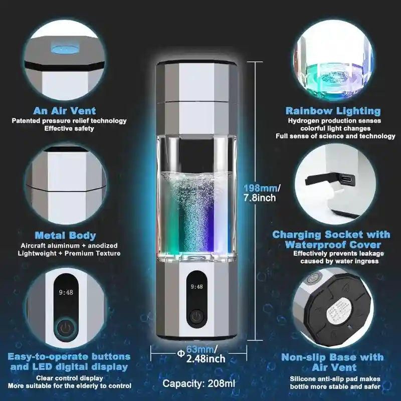 Tidesmit 10000ppb Hydrogen Water Bottle - Portable Ionized Generator Tidesmit