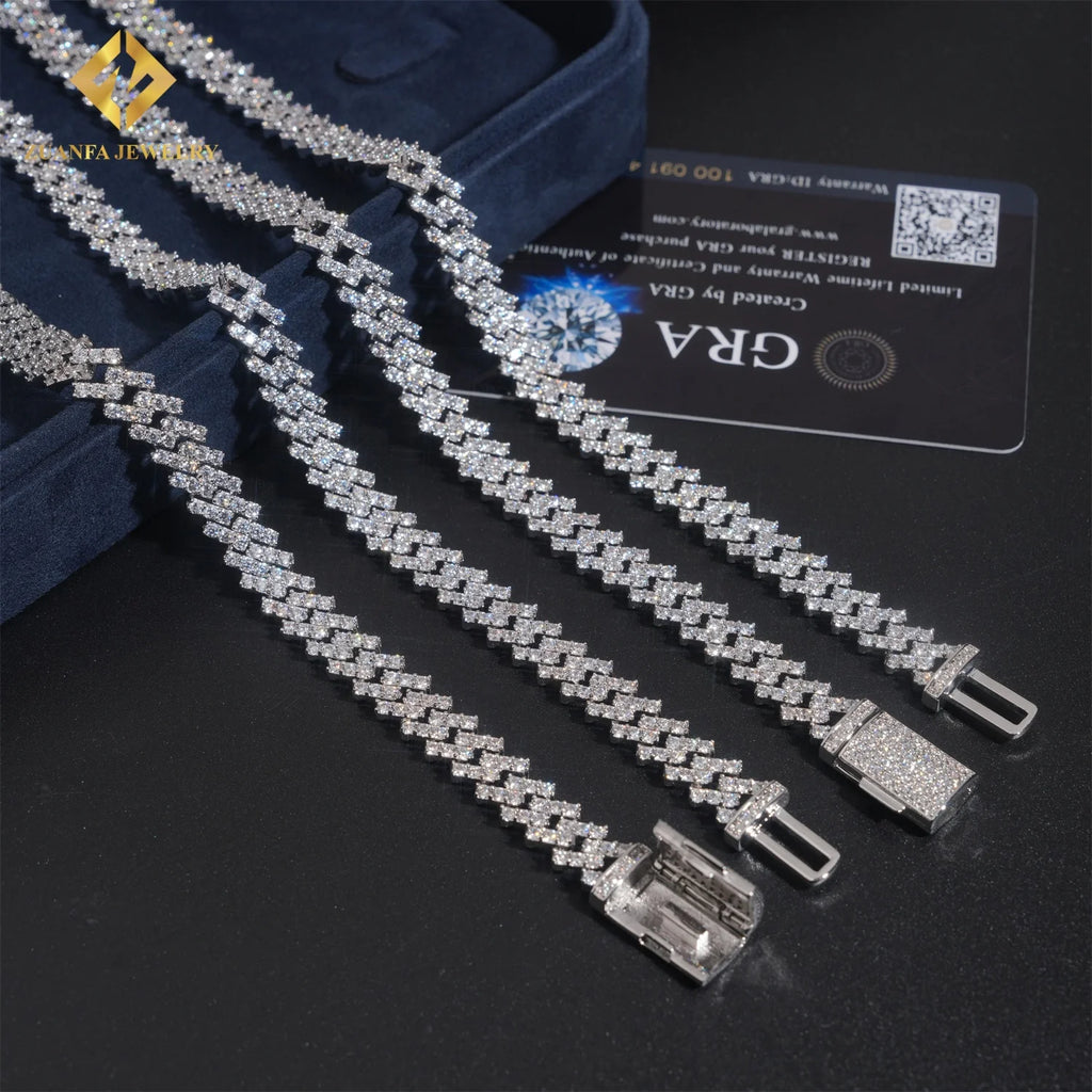 Pass Diamond Tester 925 Silver Moissanite Diamond Fine Jewelry Iced Out 8mm Cuban Chain Hip Hop Moissanite Cuban Link Chain
