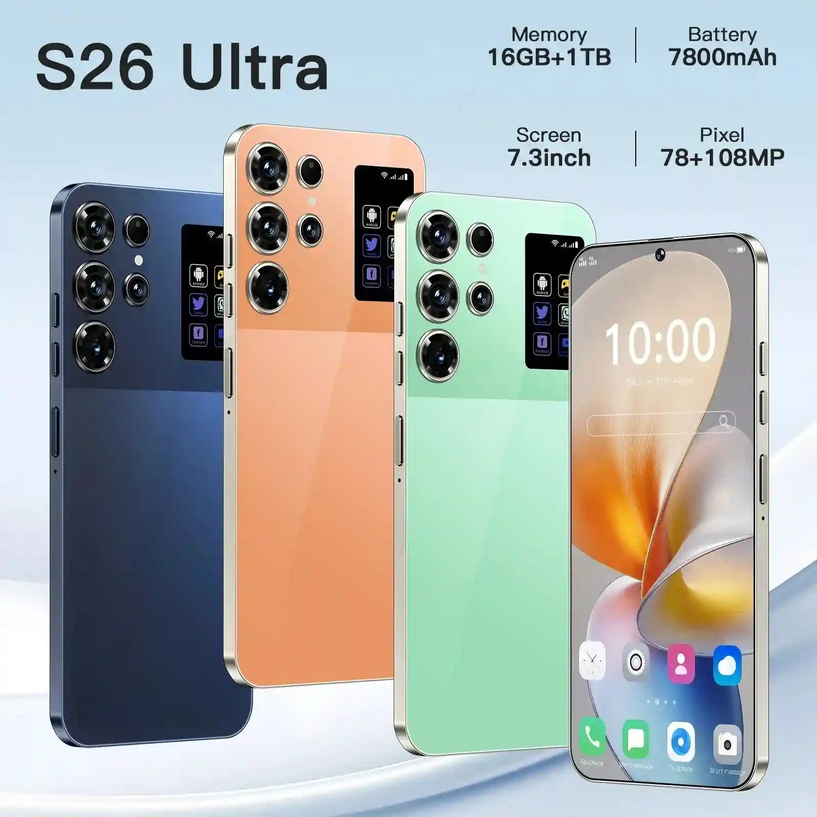 S26 Ultra 5G Smartphone, 16GB RAM, 1TB Storage, Dual SIM, Orange Tidesmit