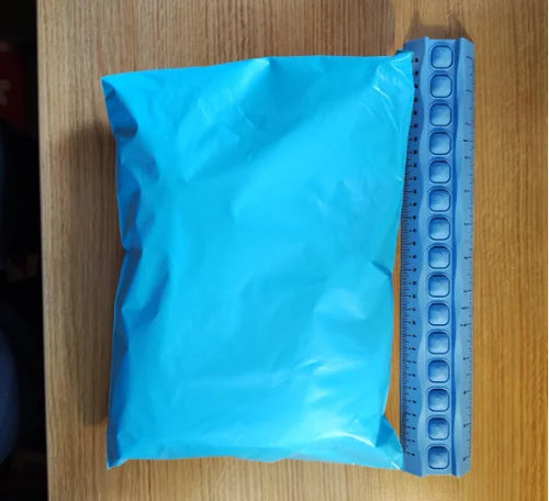 Blue poly mailer shipping bag with self-adhesive flap, tear-resistant waterproof design