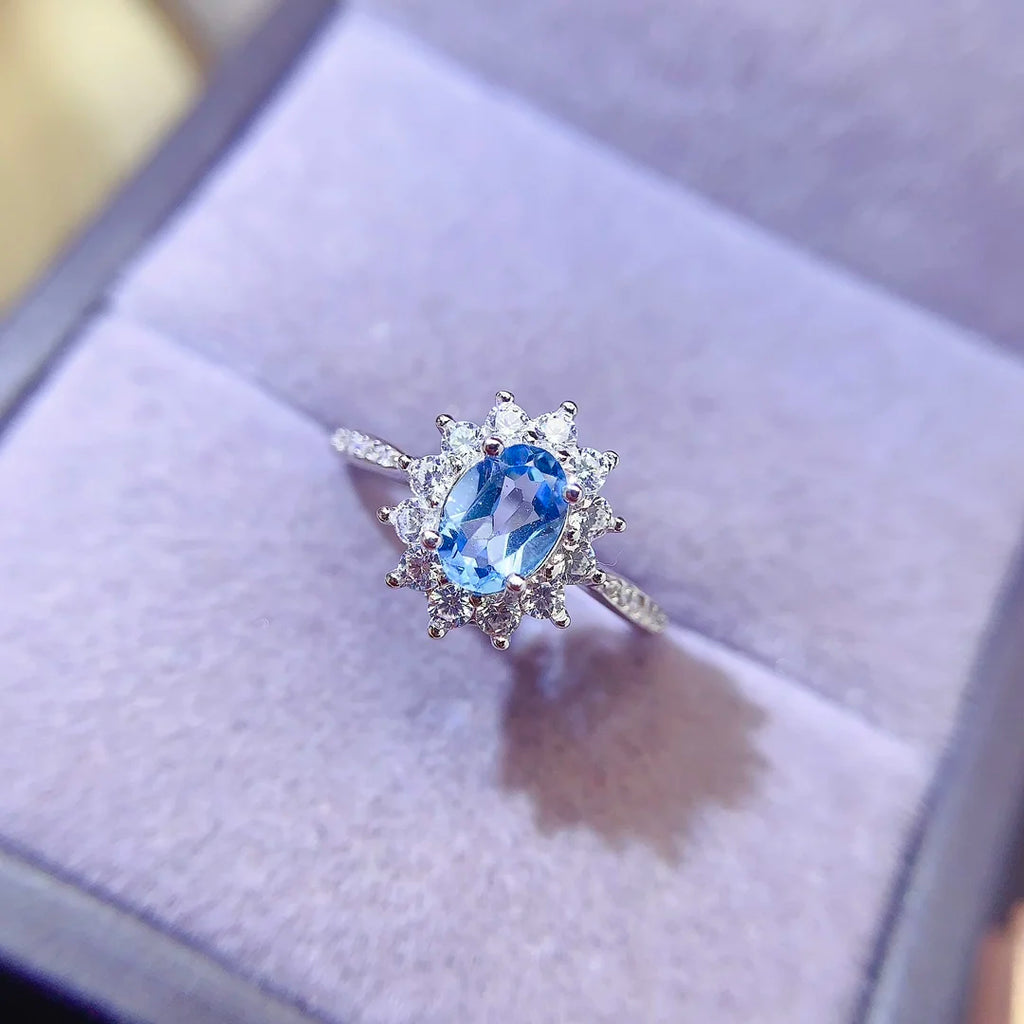 Hot Sale Natural Topaz S925 Sterling Silver Classic Engagement Rings Unisex Custom Design Wedding Anniversary & Party Gift