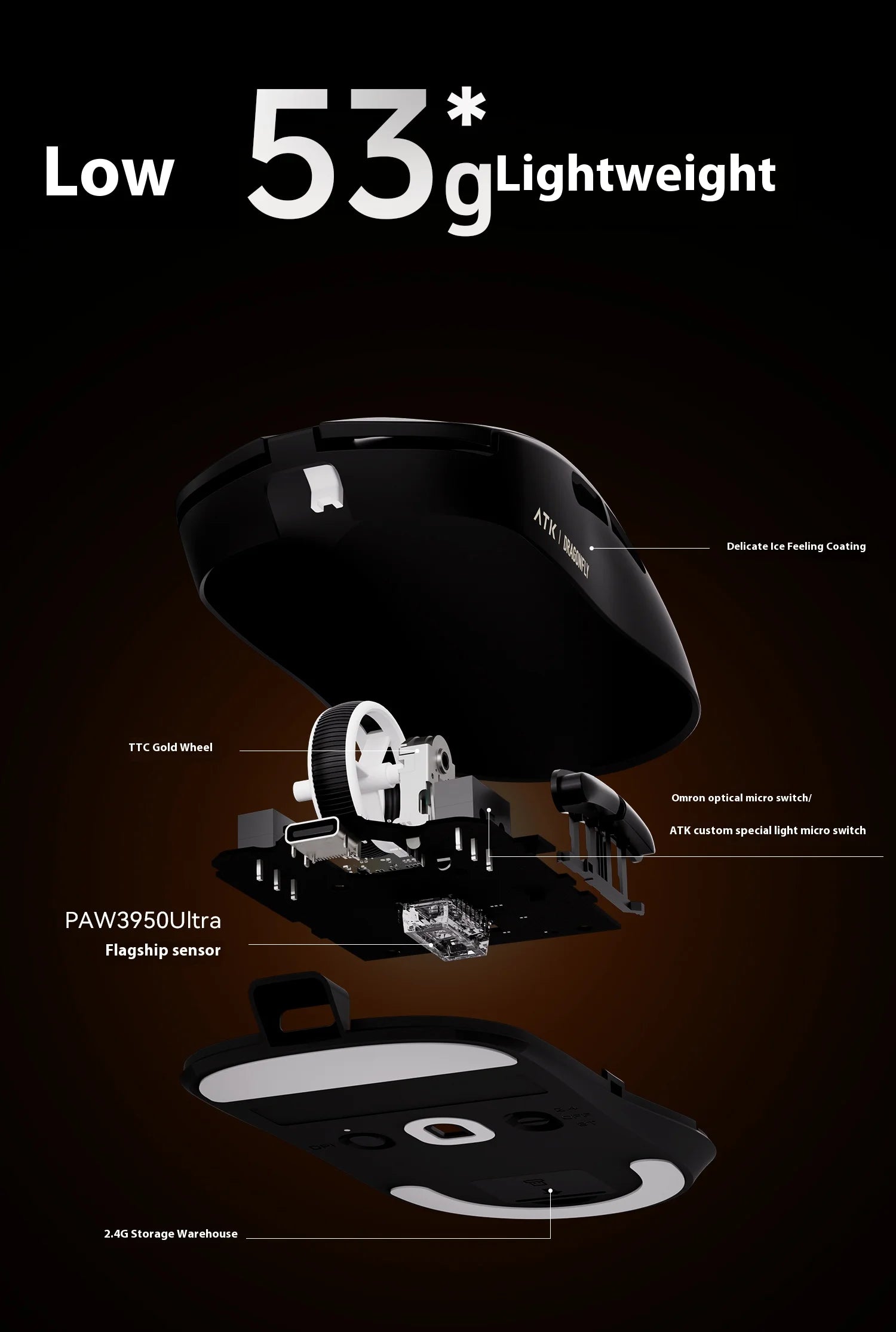 ATK A9 PLUS ULTRA Series Mouse Dual 8K Wireless Mouse Bluetooth Lightweight PAW3950 Ultra Nordic52840 E-sports Mice Gift