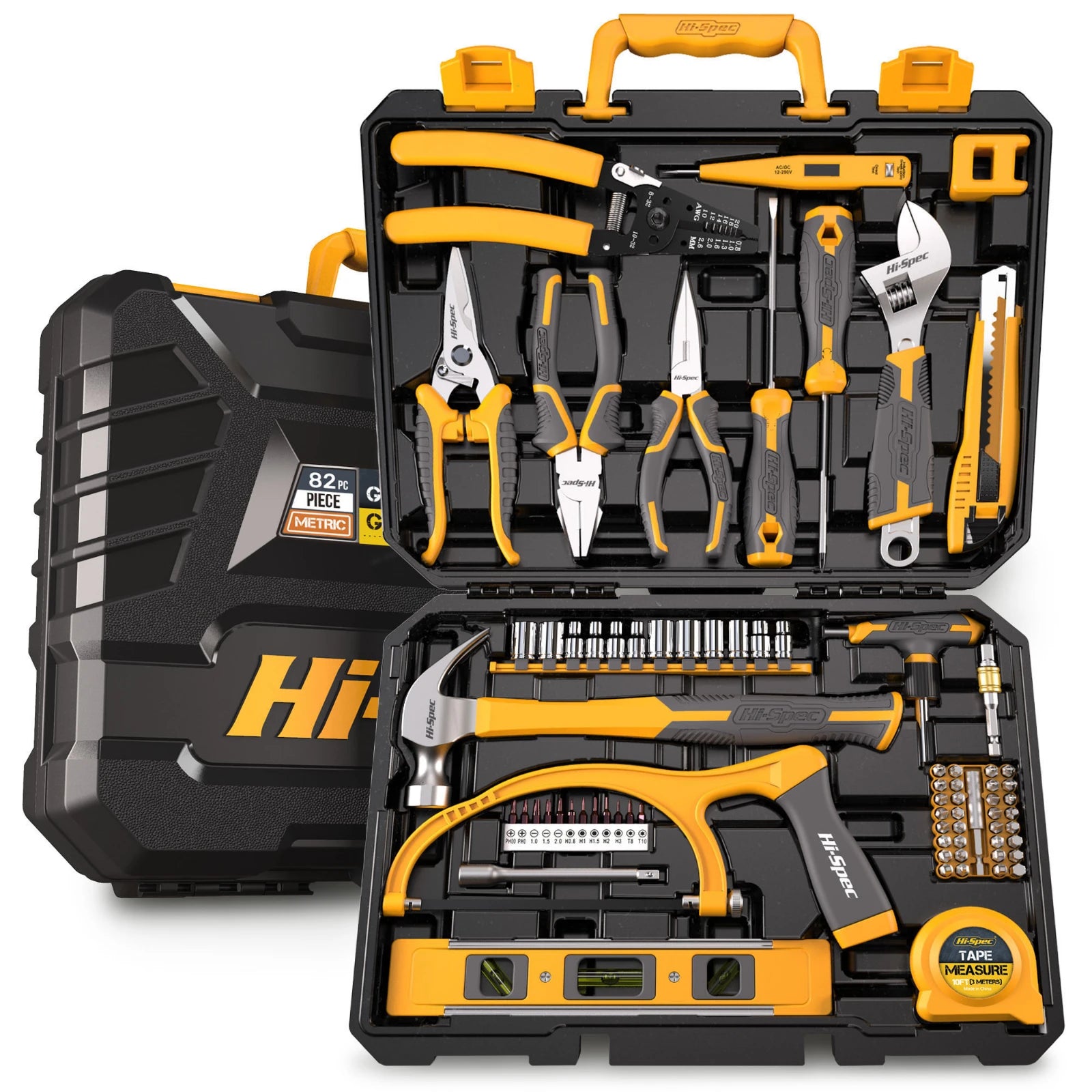 Hi-Spec 82 Pieces Household Tool Kit Set Workshop Hardware Daily Hand Tool Sets for Home Repair in Plastic Tool Box Storage Case