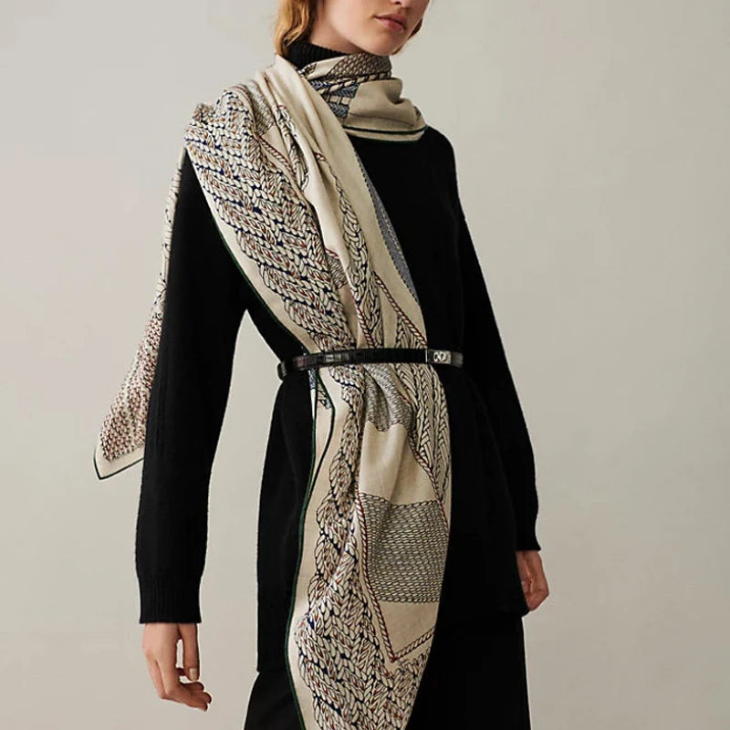 Luxurious Quality 140x140 Large Square Scarf for Women Cashmere Silk Scarf Hand Rolled Designer Band Modest Fashion