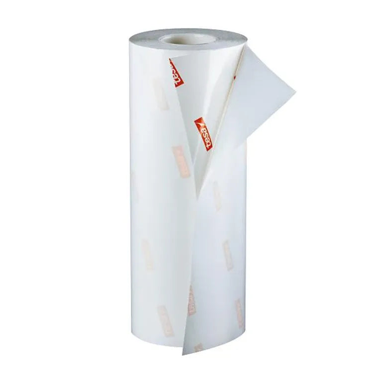 White plate mounting masking tape roll with red tesa branding and end flap