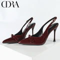 S Solid Color Back Strap 10cm Heel High Fine Stiletto Heels Ladies Female Closed Pointy Toe Designer Women Heeled Sandal Shoes