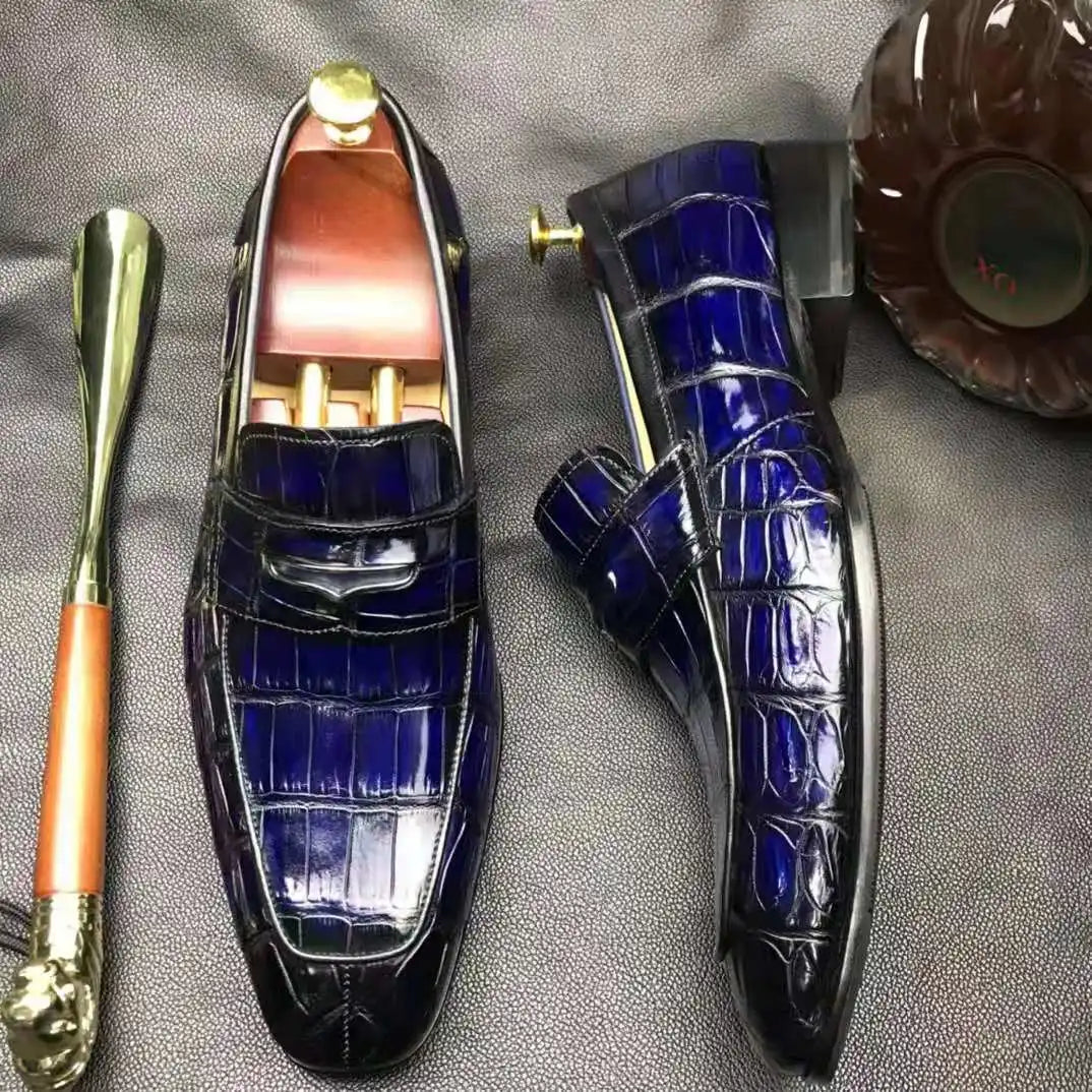 Goodyear Welt Luxury Penny Loafer Shoes for Men Genuine Alligator Leather Formal Shoes Man Office Crocodile Skin Dress Men Shoes