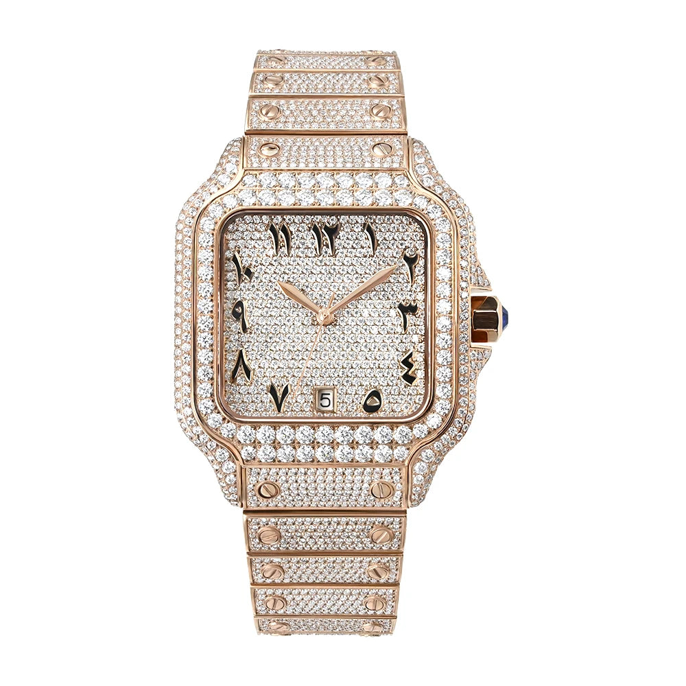 Moissanite-uhr Moissanite Watch Custom Diamond Rose Gold Moissanite Watch Mechanical Movement Classic Luxury Men's Vvs Uhr