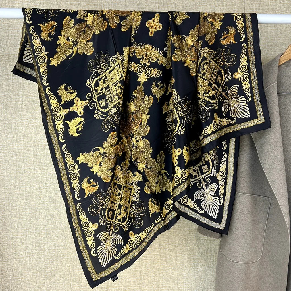 105cm Large Square Scarf Mulberry Silk Crepe Satin Shawl Printed Floral Scarf
