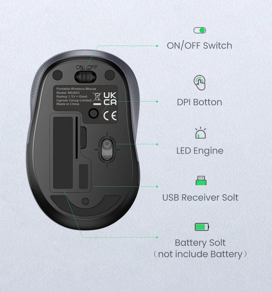 UGREEN Mouse Wireless Ergonomic Shape Silent Click 2400 DPI For MacBook Tablet Computer Laptop PC Mice Quiet 2.4G Wireless Mouse