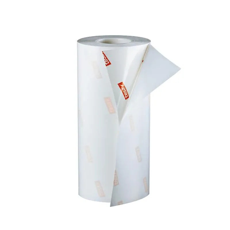 White plate mounting masking tape roll with red tesa label stripes, single roll