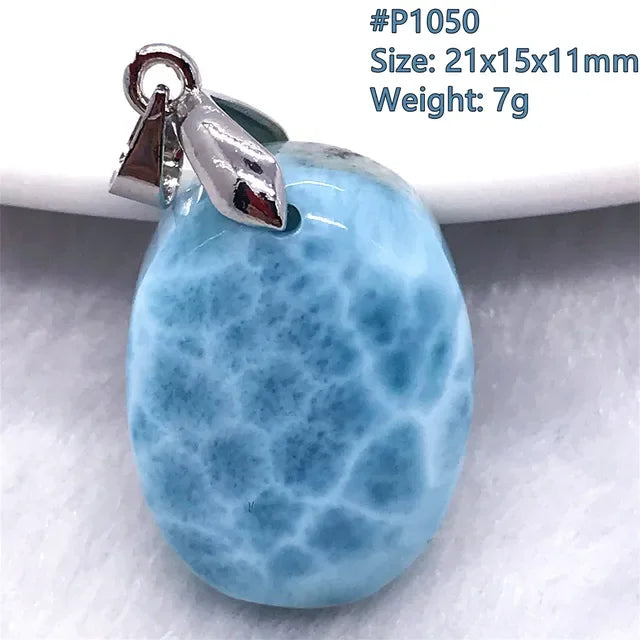 Natural Blue Larimar Trendy Necklace Pendant Women Men Gift Beads 925 Sterling Silver Dominica Water Drop Crystal Stone Jewelry