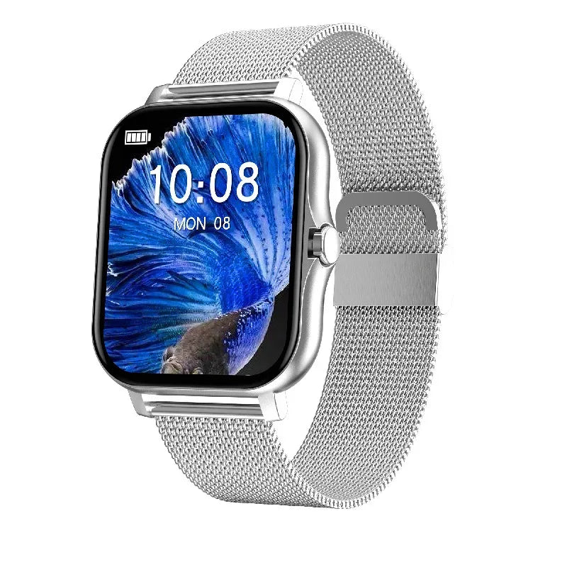 Smartwatch Fitness Tracker with Bluetooth Calling & Heart Rate Monitor 5 Silver Mesh Steel Strap Y13 My Store