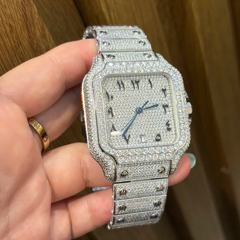 Custom-Made Stainless Steel Out Hip-Hop D Color Movement Automatic Mechanical Watch VVS Moissanite Watch for Men