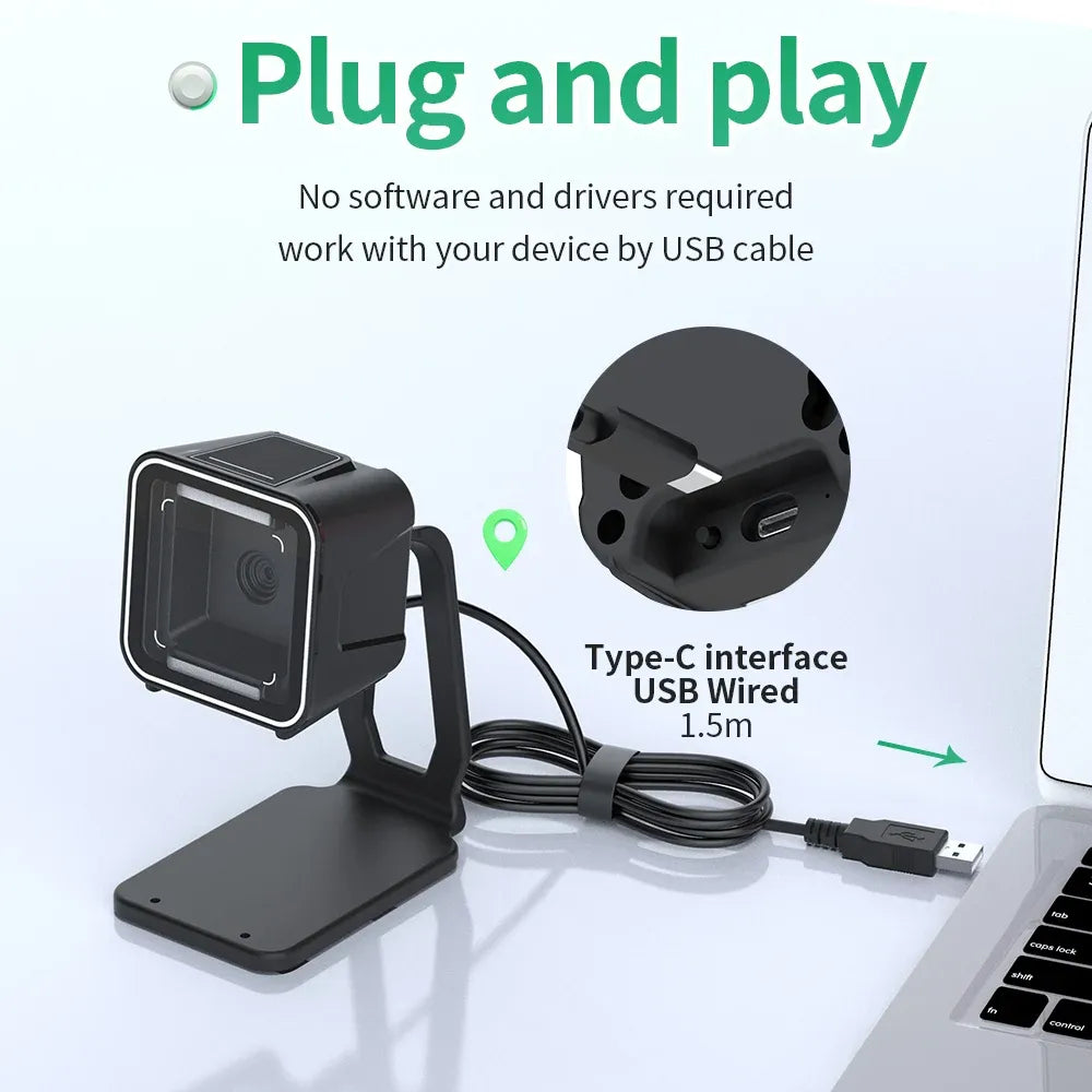 Desktop Omnidirectional Barcode Scanner 1D 2D QR Code Reader Flatbed Automatic Supermarket Barcode Scanner
