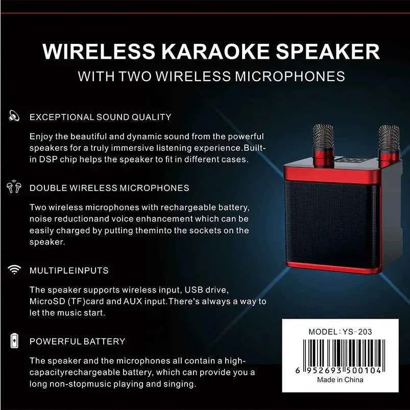 Portable Karaoke Machine Bluetooth Speaker with 2 Wireless Microphones My Store