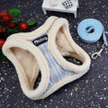 Soft, warm plaid dog harness and leash set with faux fleece lining for cozy, no-pull winter walks for small pets.