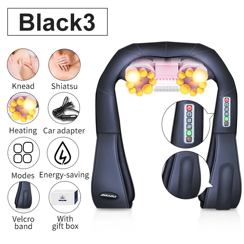 Neck and Shoulder Massager with 16 Heating Nodes - Tidesmit EU Relaxation Treatment Black3-EU Tidesmit