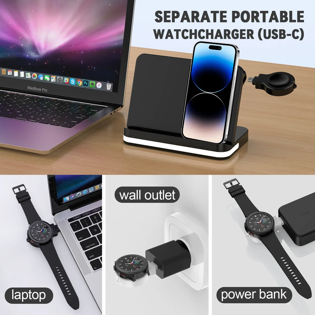 3-in-1 Wireless Charging Station 15W Magnetic Stand - Black & White Tidesmit