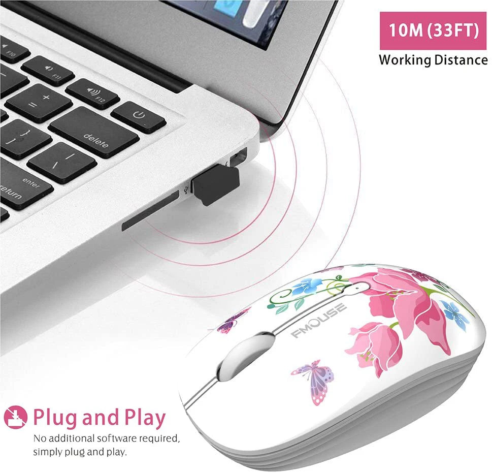 M101 Ergonomics Wireless Mouse 2.4G Cute Optical Cartoon Computer Silent Mice With USB Receiver for Laptop Kid Girl Gift Macbook
