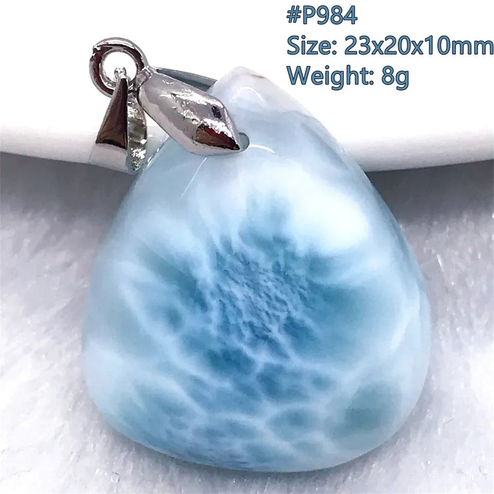 Natural Blue Larimar Trendy Necklace Pendant Women Men Gift Beads 925 Sterling Silver Dominica Water Drop Crystal Stone Jewelry