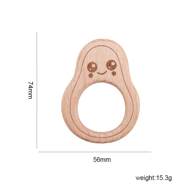 Natural wood avocado teething ring for baby. Safe, brown, non-toxic baby teething toy for infants.