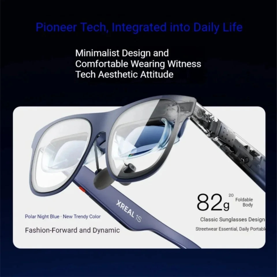 XREAL 1S Smart AR Glasses Native 2D to 3D Virtual Reality 3DoF Spatial Hover 500" Portable Giant Screen 52 FOV Movie Viewing