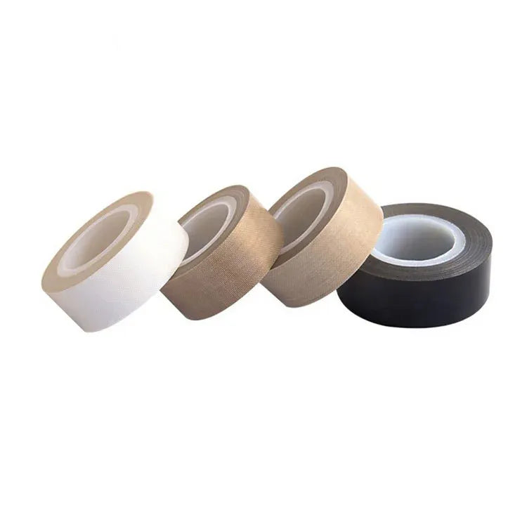 High-temperature insulation tape rolls in white, tan, brown, and black