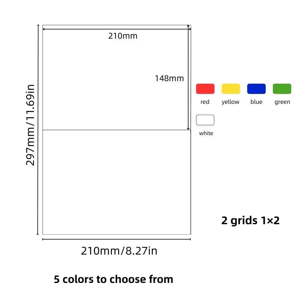 A4 sticker label sheet with 2 grid layout, adhesive backing, copperplate paper