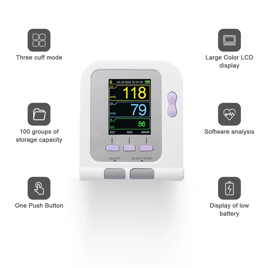 CONTEC Digital Blood Pressure Monitor Contec08A Adult SPO2 Probe 3 Cuffs PC Software Sphygmomanometer LCD Display Child Infant
