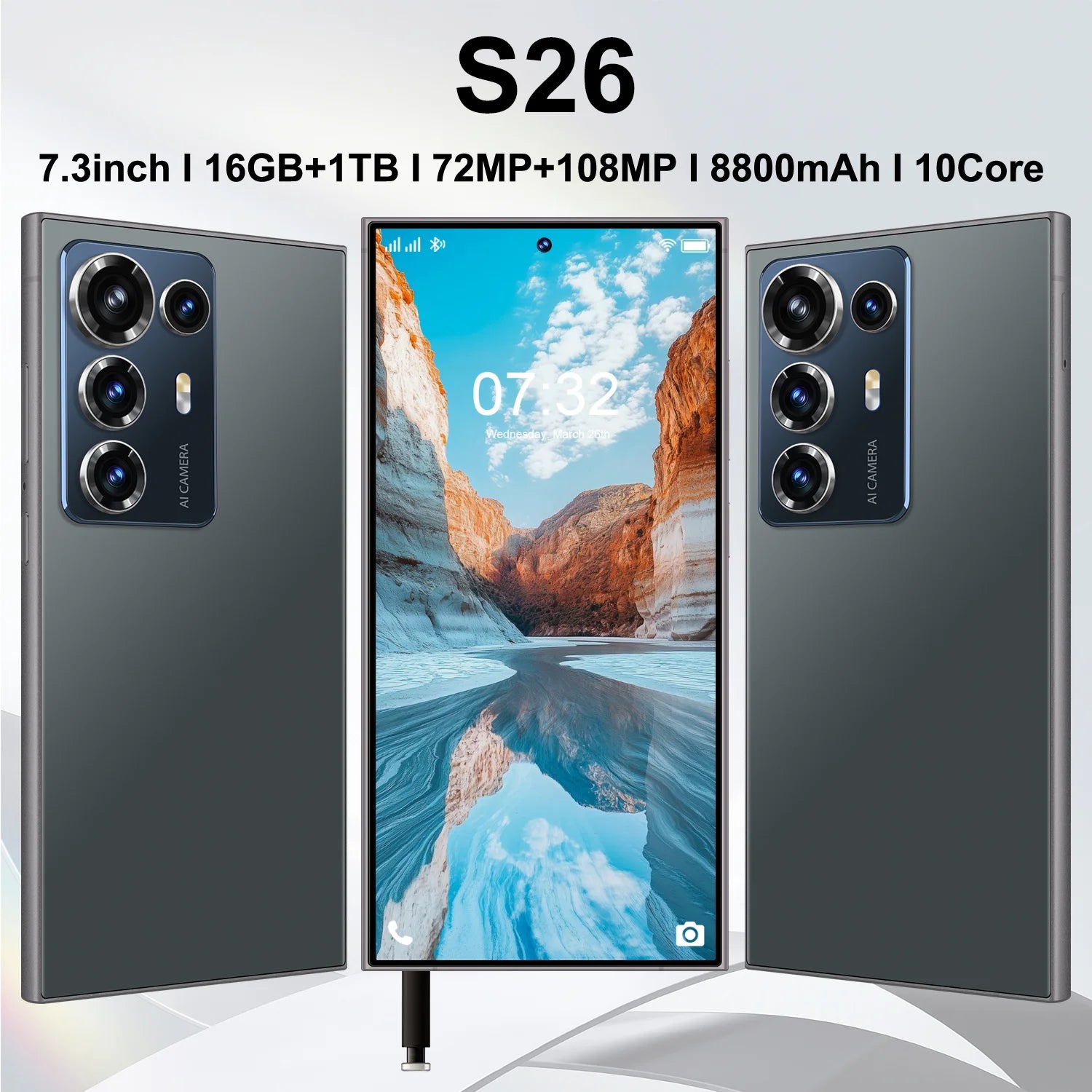 S26 Ultra smartphone 2026 model featuring a 108MP camera and long standby unlocked for wholesale purchase