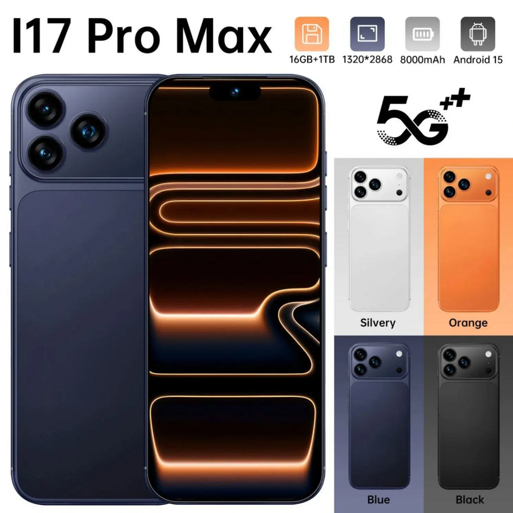 I17 Pro Max smartphone with 16GB RAM and 1TB storage showing side profile view in a premium matte finish