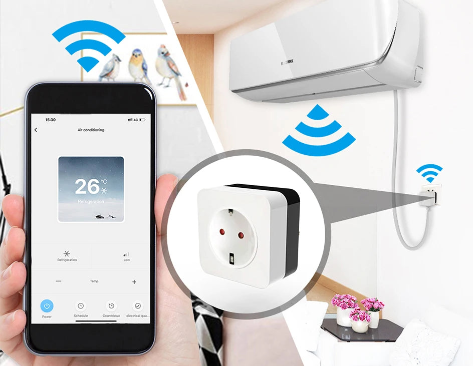 Tuya Smart Life WiFi Air Conditioner Plug Socket 16A UK US DE Outlet IR Remote Controller Alexa Google