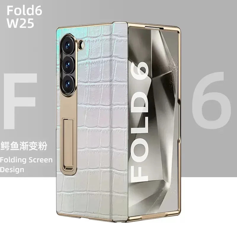 Samsung Galaxy Z Fold 6 Crocodile Leather Case with Screen Protector 7white OPP Bag Tidesmit