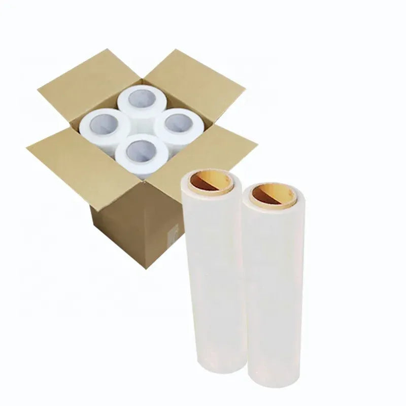 Box of BOPP packaging tape rolls with two clear rolls beside it